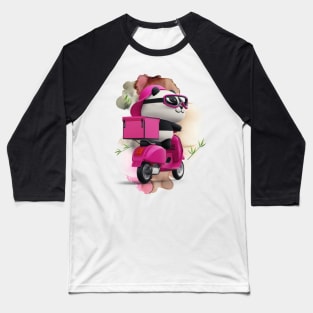 Cute Panda Riding a Pink Scooter - Adorable Panda - Kawaii Panda Baseball T-Shirt